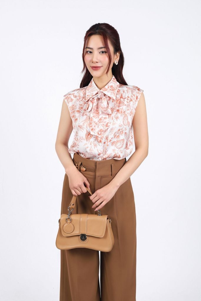 FQD51130 - Quần dài công sở vải thô dày dáng suông ống rộng cạp phối kim loại trang trí - PANTIO