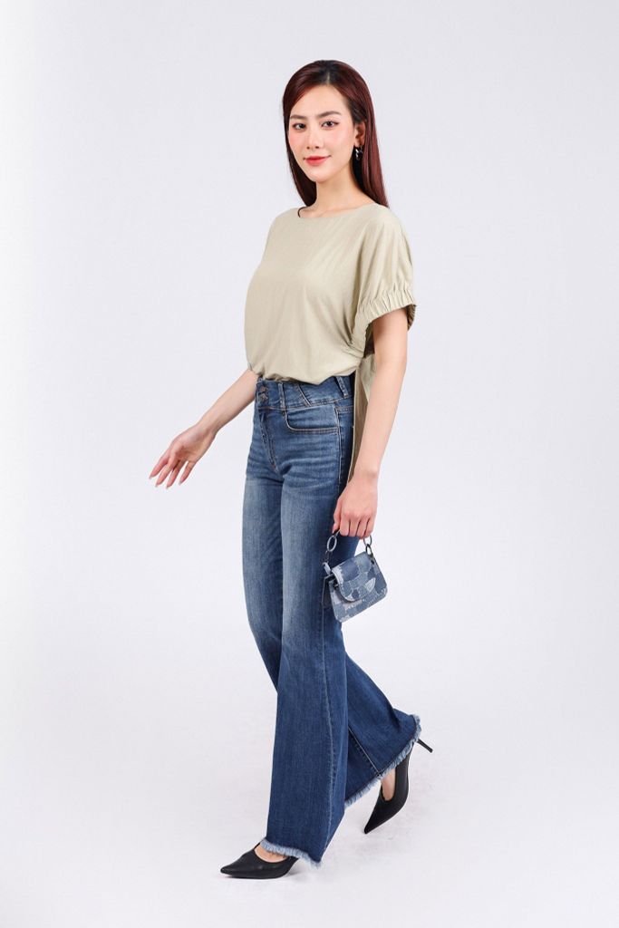 FAS53819 - Áo sơ mi công sở vải tuyp xy mỏng dáng suông cổ tròn tay cánh dơi phối chun thân áo xẻ tà tạo kiểu - PANTIO