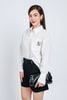 FAS53829 - Áo sơ mi công sở vải thô kate dáng suông cổ đức tay dài có túi ngực thêu hoạ tiết trang trí - PANTIO