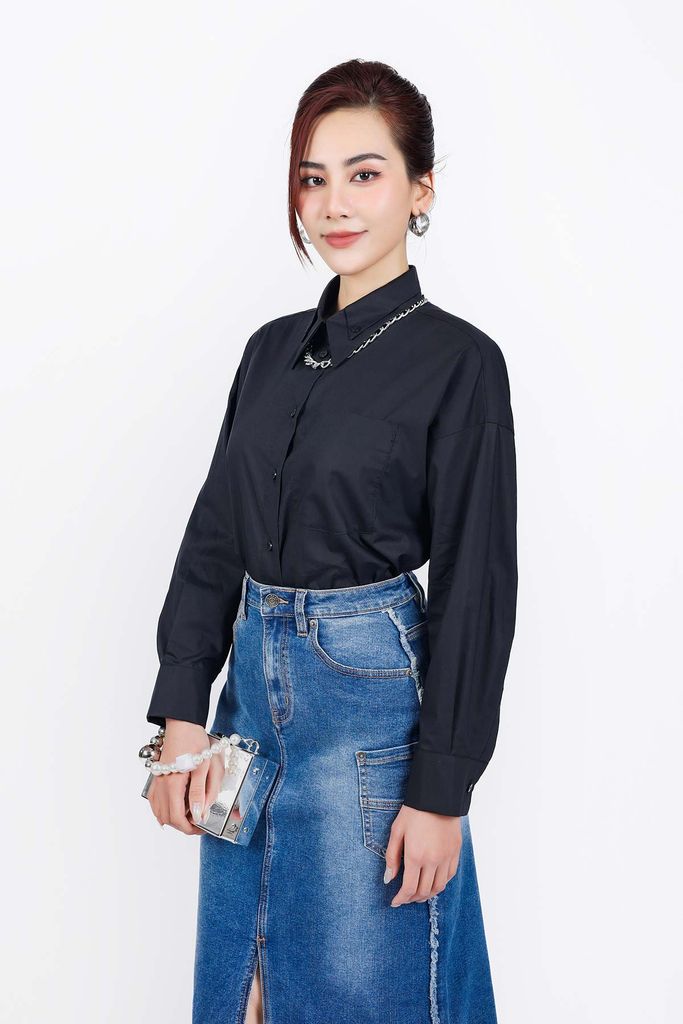 FJB021 - Chân váy bò cao cấp dáng dài xẻ tà trước thời trang- PANTIO