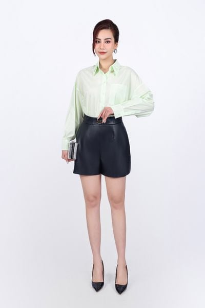 FAS53830 - Áo sơ mi công sở vải thô dáng suông cổ đức tay dài cài khuy trước - PANTIO