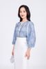 FAS53832 - Áo sơ mi công sở vải tơ hoa dáng suông cổ tròn đính dây nơ tạo kiểu thân áo phối viền ren trang trí - PANTIO