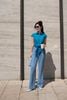 FAS53850 - Áo sơ mi cộng sở vải thô dáng croptop cổ đức tay chờm buộc eo cài khuy thân trước - PANTIO