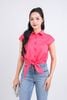FAS53850 - Áo sơ mi cộng sở vải thô dáng croptop cổ đức tay chờm buộc eo cài khuy thân trước - PANTIO