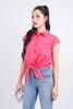FAS53850 - Áo sơ mi cộng sở vải thô dáng croptop cổ đức tay chờm buộc eo cài khuy thân trước - PANTIO