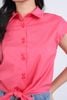 FAS53850 - Áo sơ mi cộng sở vải thô dáng croptop cổ đức tay chờm buộc eo cài khuy thân trước - PANTIO