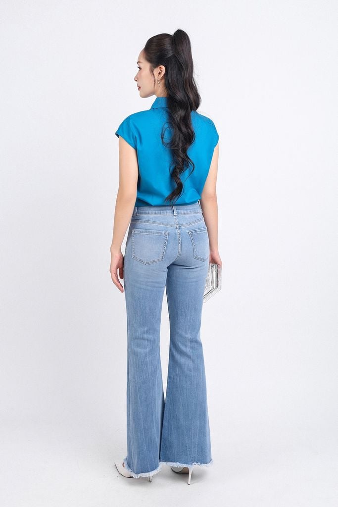 FAS53850 - Áo sơ mi cộng sở vải thô dáng croptop cổ đức tay chờm buộc eo cài khuy thân trước - PANTIO