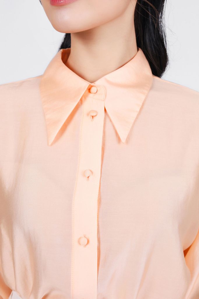 FAS53882 - Áo sơ mi công sở vải tơ dáng suông cổ đức tay măng sec thân áo phối khuy bọc - PANTIO