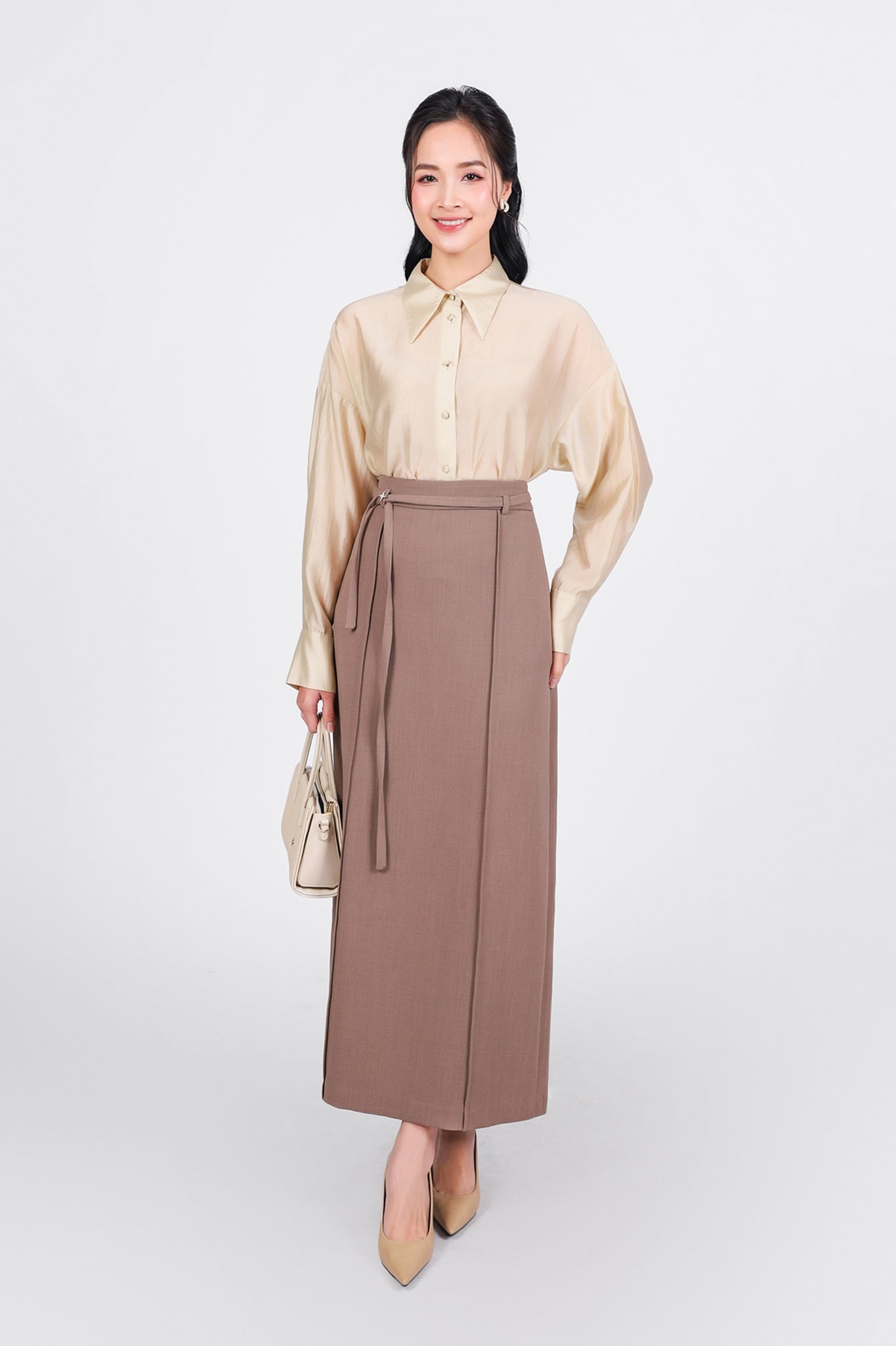FAS53882 - tylekeo8888 công sở vải tơ dáng suông cổ đức tay măng sec thân áo phối khuy bọc - tỷ lệ kèo 8899