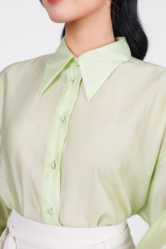 FAS53882 - Áo sơ mi công sở vải tơ dáng suông cổ đức tay măng sec thân áo phối khuy bọc - PANTIO