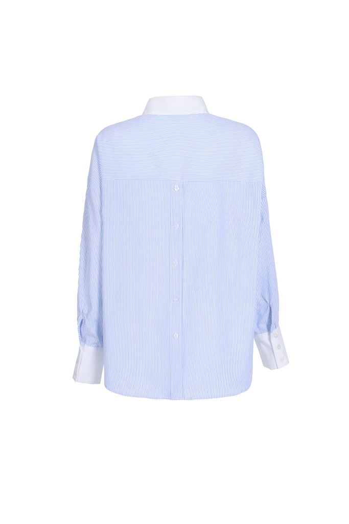 FAS53897 - Áo sơ mi dáng suông, cổ đức bằng vải phối, tay dài, măng séc bằng vải phối, túi ốp to, nẹp cài khuy - JAN.