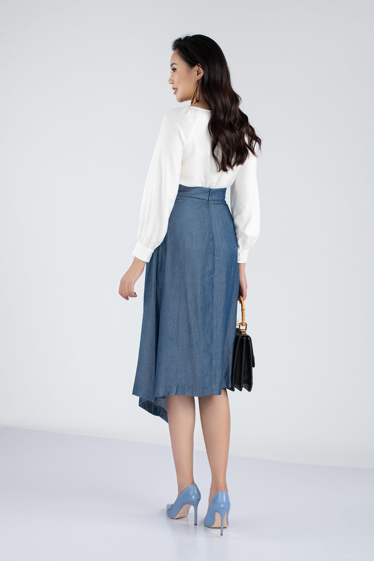 Áo sơ mi chât liệu thô mỏng khuy măng séc tay xếp ly bồng FAS73082 - PANTIO