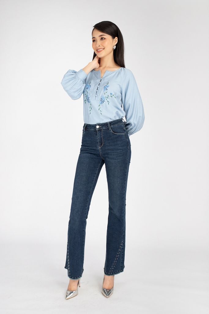 Áo sơ mi chât liệu thô mỏng khuy măng séc tay xếp ly bồng FAS73082 - PANTIO