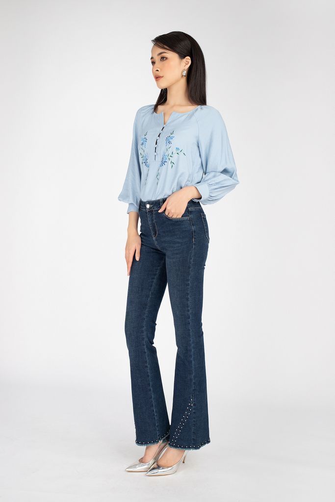 Áo sơ mi chât liệu thô mỏng khuy măng séc tay xếp ly bồng FAS73082 - PANTIO