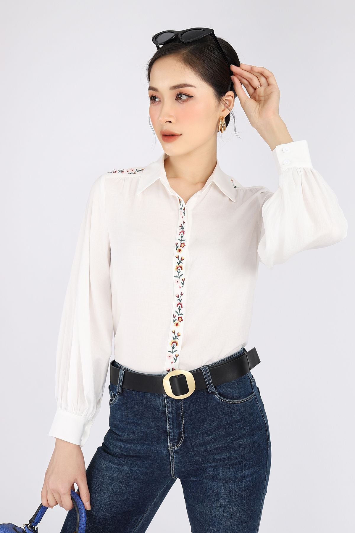 FAS73105 - Áo sơ mi chất liệu thô đũi cổ đức dài tay - PANTIO