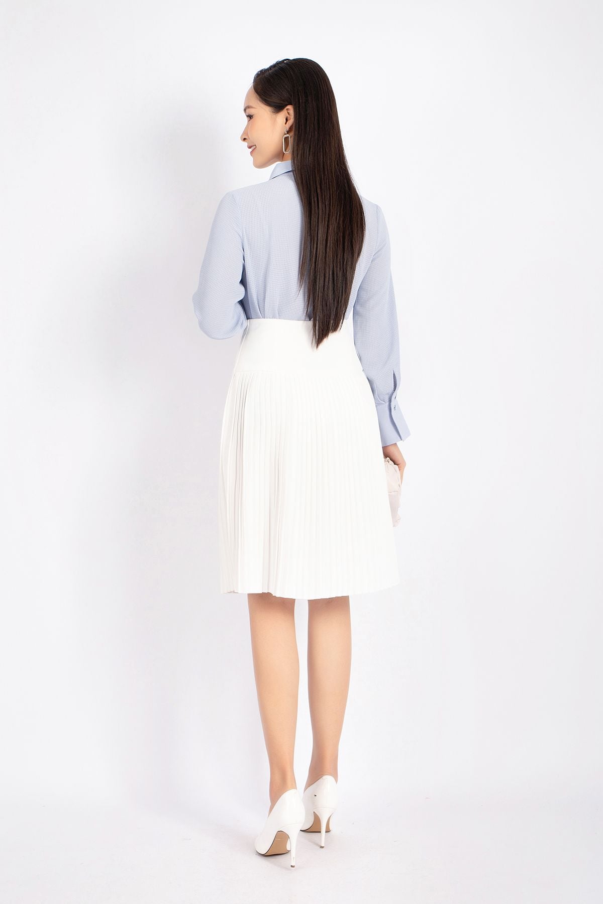 FJD51045 - Chân váy công sở vải thô dáng Xoè cạp liền chân xếp ly phối khuy trang trí khóa thân sau - PANTIO