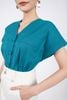 FAS73398 - Áo sơ mi dạo phố vải linen dáng suông cổ V tay liền đính cúc bọc - PANTIO