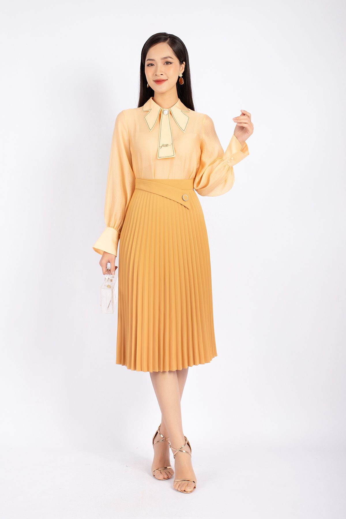 FJD91039 - Chân váy công sở vải thô dáng Xoè rập ly phối đai trang trí khóa thân sau - PANTIO