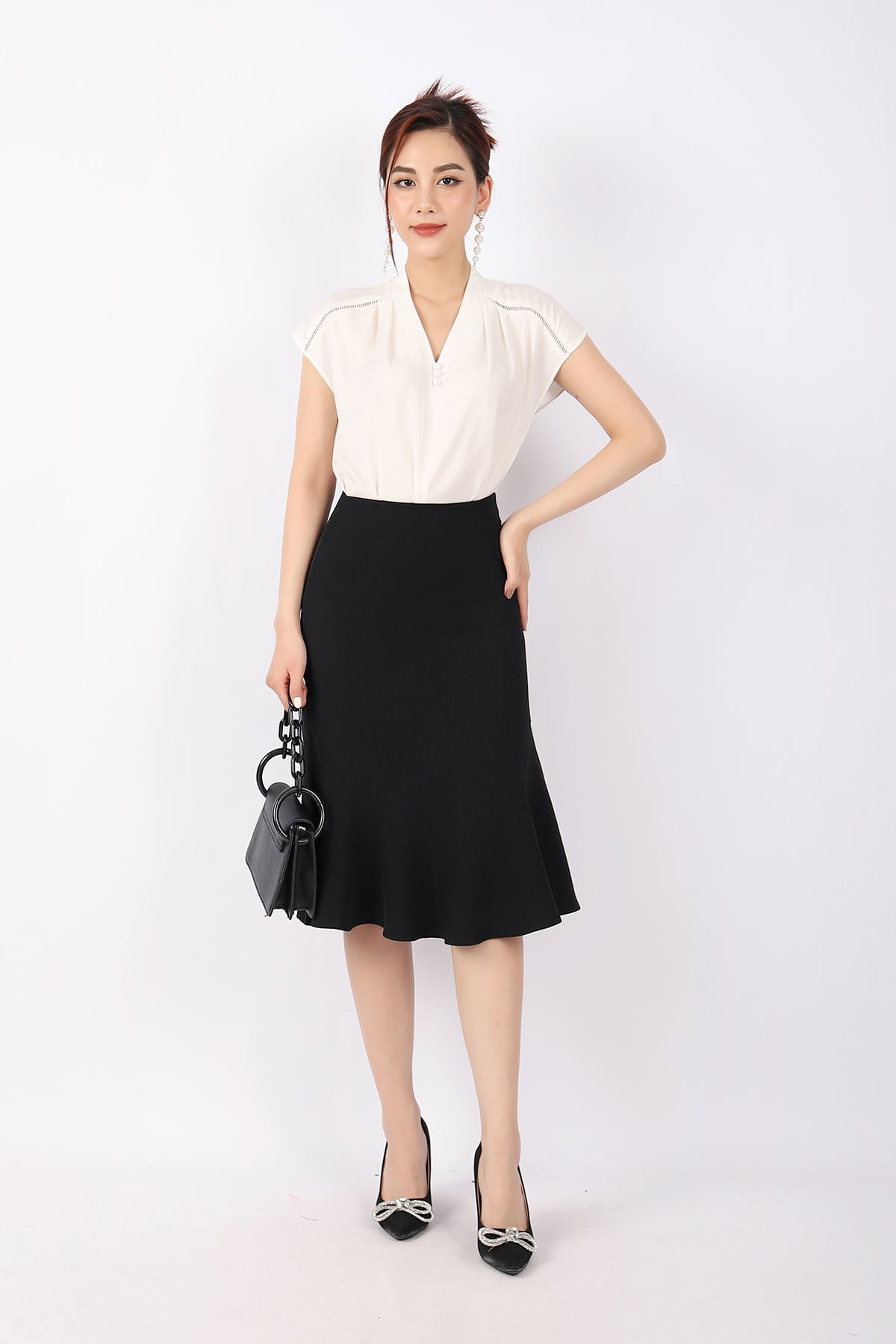 FJD51068 - Chân váy công sở vải tuytsi dáng bút chì Xoè đuôi cá cạp liền khóa thân sau - PANTIO