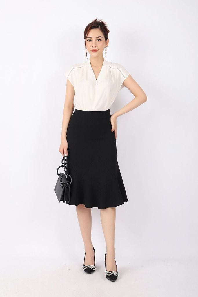 FJD51068 - Chân váy công sở vải tuytsi dáng bút chì Xoè đuôi cá cạp liền khóa thân sau - PANTIO