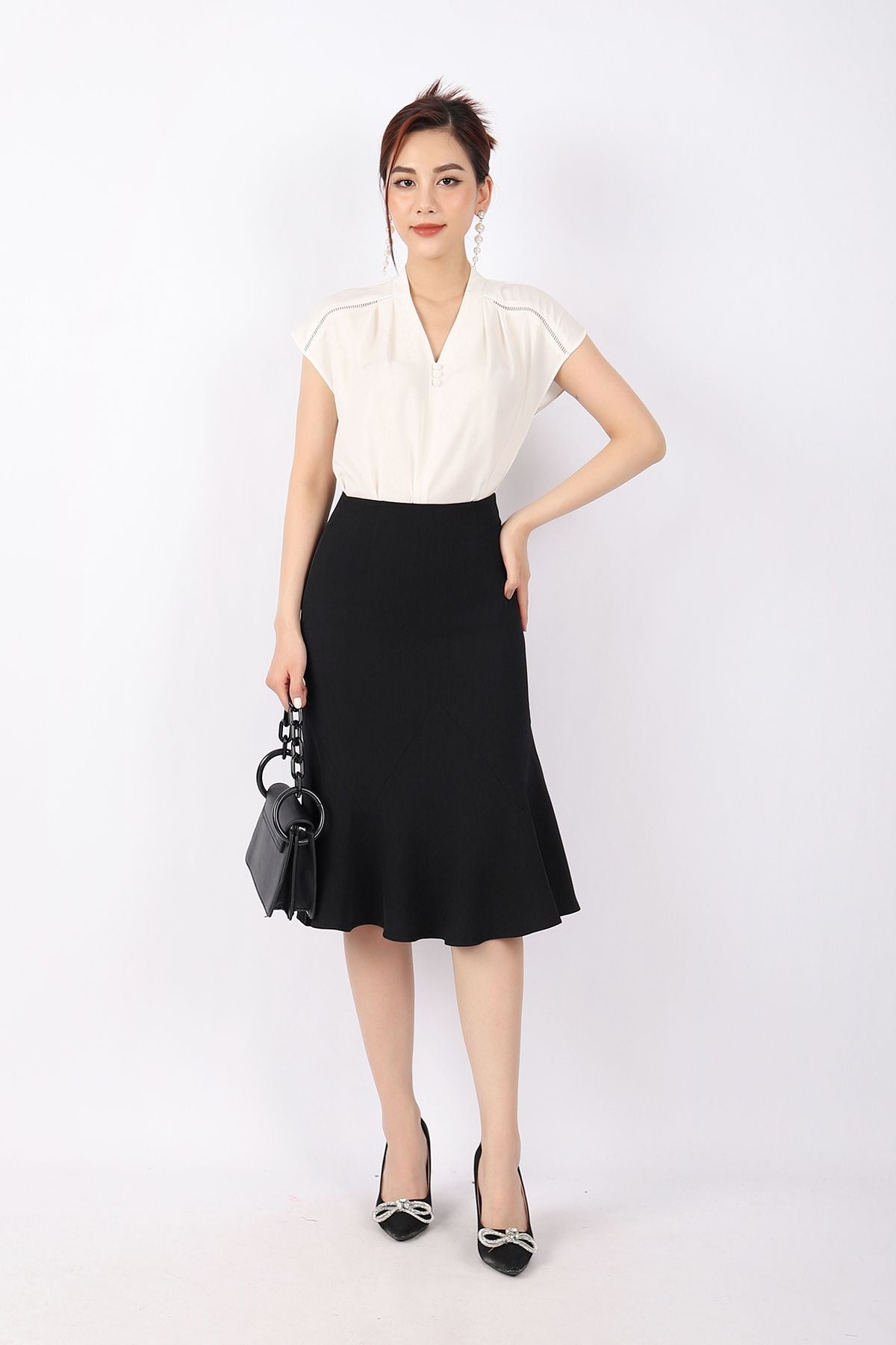 FJD51068 - Chân váy công sở vải tuytsi dáng bút chì Xoè đuôi cá cạp liền khóa thân sau - PANTIO