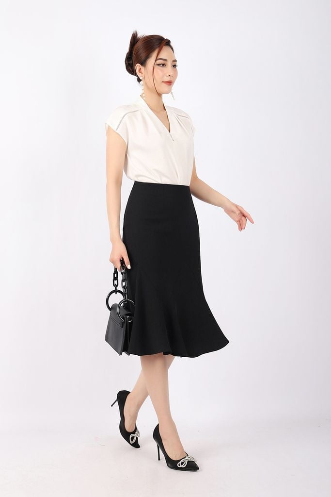 FJD51068 - Chân váy công sở vải tuytsi dáng bút chì Xoè đuôi cá cạp liền khóa thân sau - PANTIO