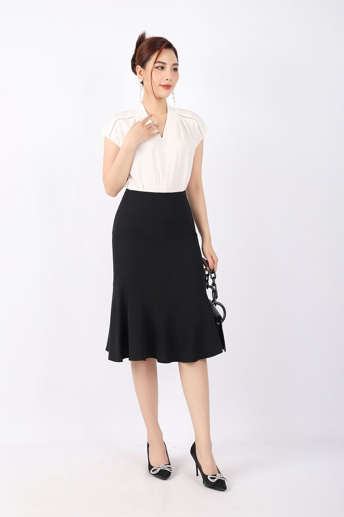 FJD51068 - Chân váy công sở vải tuytsi dáng bút chì Xoè đuôi cá cạp liền khóa thân sau - PANTIO