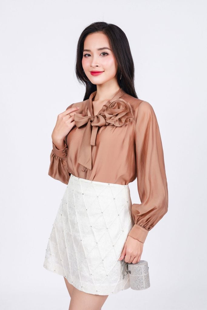 FJN9702 - Chân váy ngắn vải gấm dáng A đính đá thời trang cao cấp - PANTIO