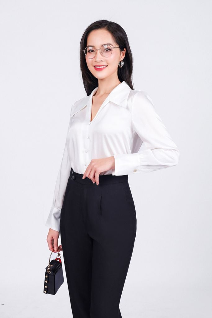 FQD51126 - Quần dài công sở vải tuytsi dáng baggy cạp phối kim loại trang trí - PANTIO