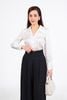FQD51133 - Quần dài công sở vải tuyp xy dáng suông ống rộng cạp cao phối kim loại - PANTIO