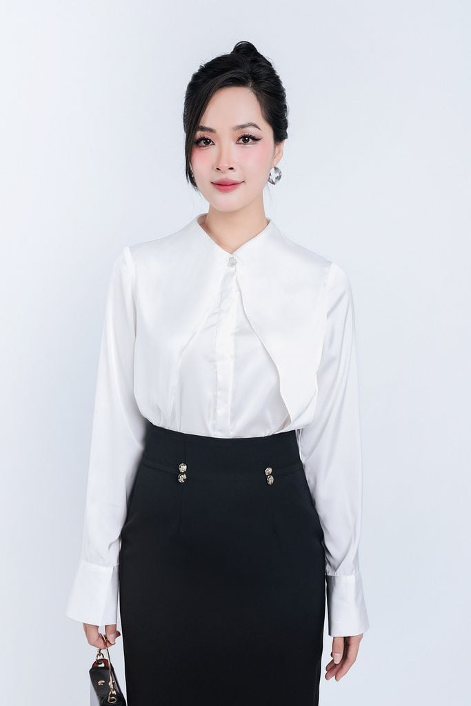 FJD51188 - Chân váy công sở vải thô dáng bút chì thân đính khuy kim loại trang trí khoá thân sau - PANTIO