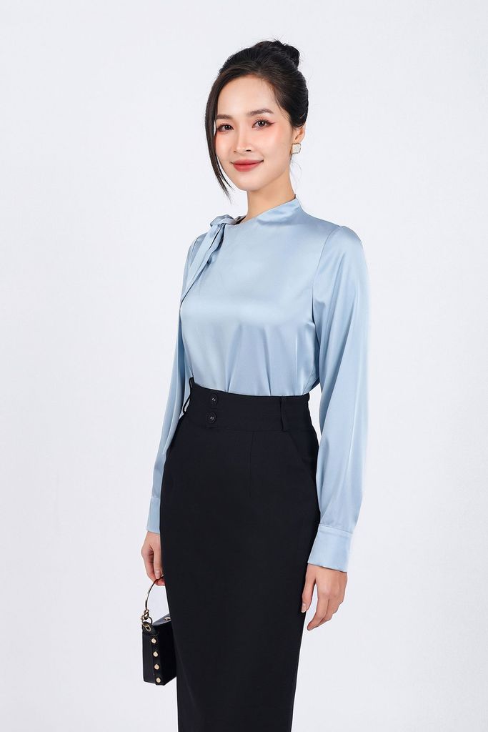BJD93269 - Chân váy dài công sở vải tuyp xy dáng bút chì cạp đính khuy tạo kiểu - PANTIO
