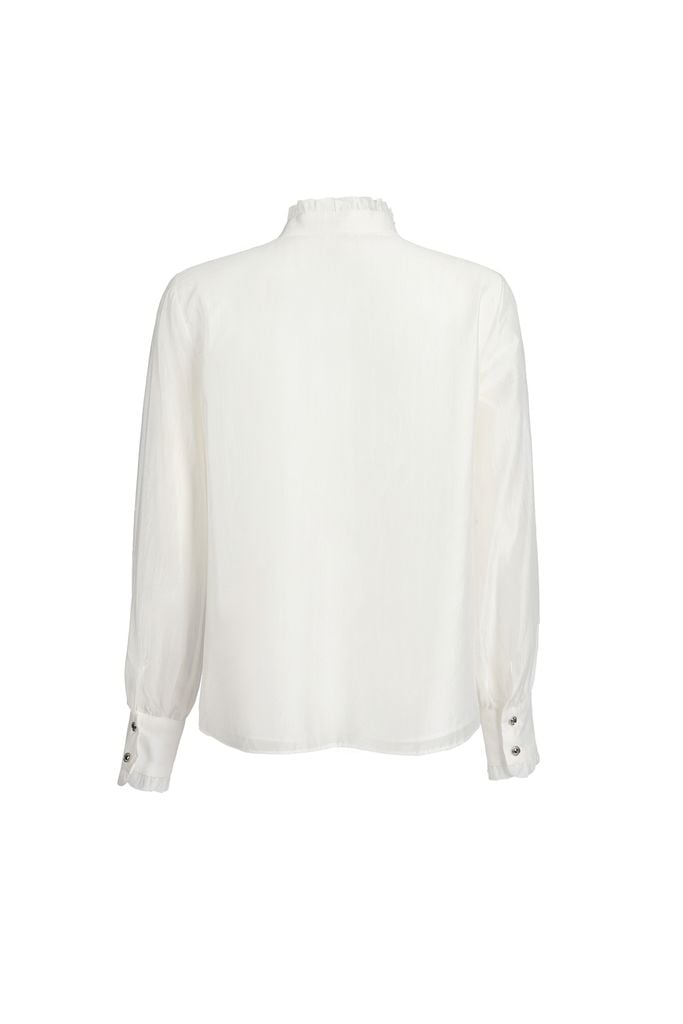 FAS73893 - Áo sơ mi dáng suông, cổ tròn xếp bèo cao, nẹp cài khuy, nhún cửa tay, tay dài, buộc nơ cổ - JAN.