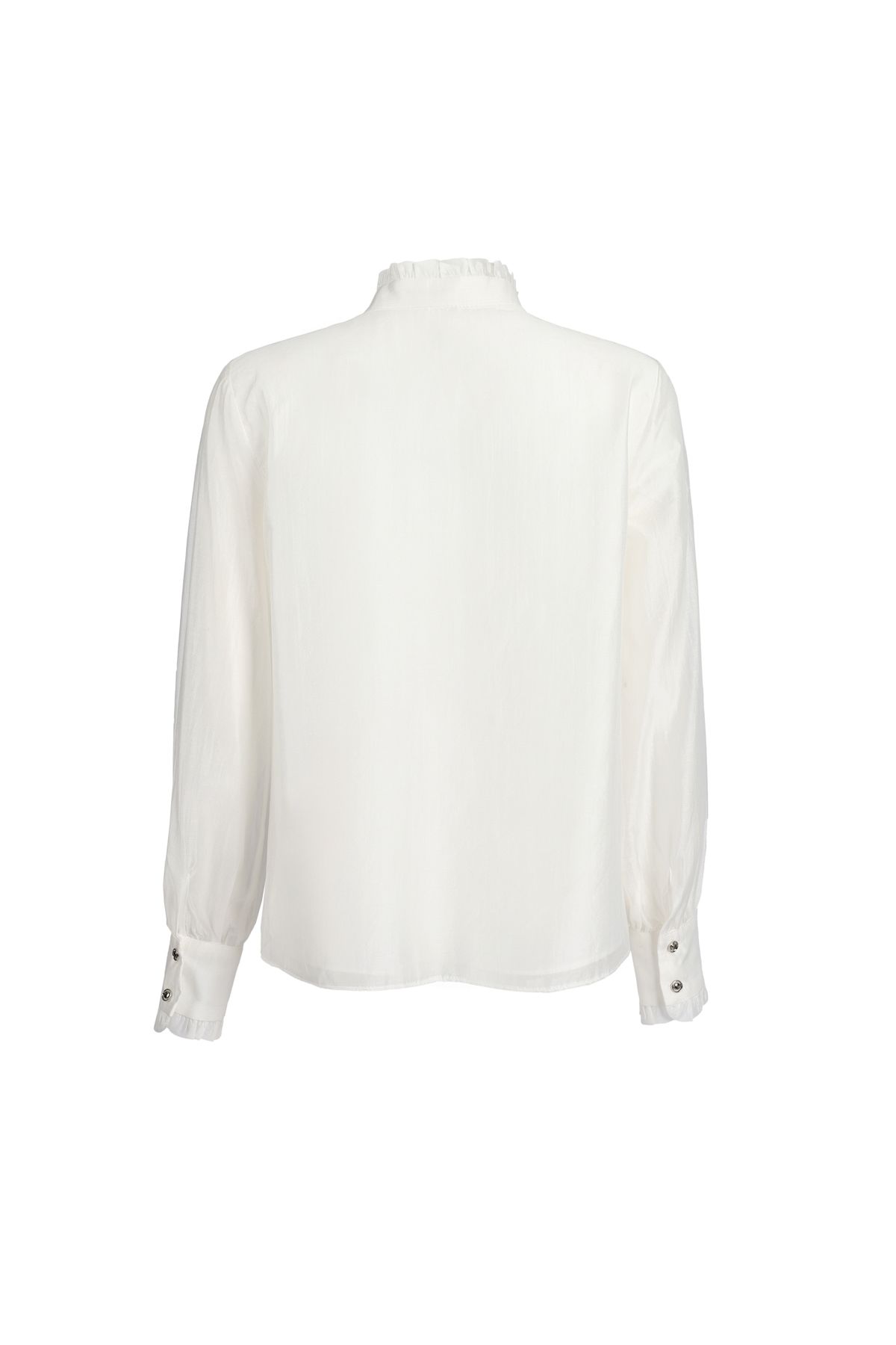 FAS73893 - Áo sơ mi dáng suông, cổ tròn xếp bèo cao, nẹp cài khuy, nhún cửa tay, tay dài, buộc nơ cổ - JAN.