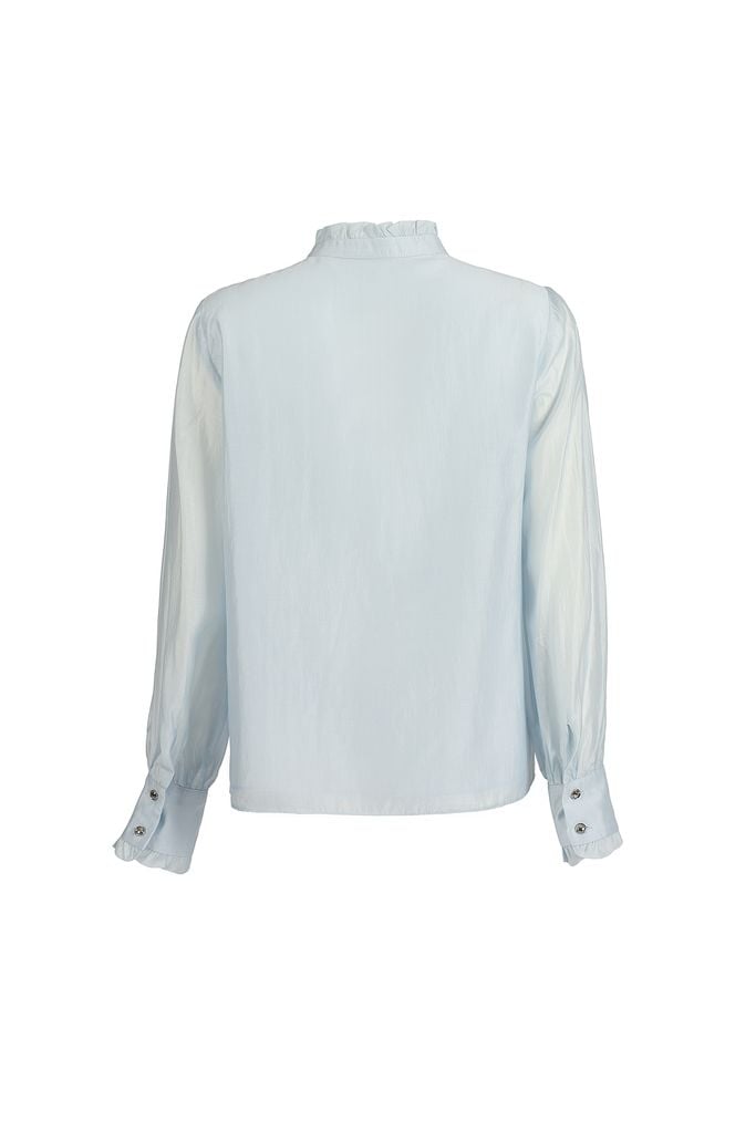 FAS73893 - Áo sơ mi dáng suông, cổ tròn xếp bèo cao, nẹp cài khuy, nhún cửa tay, tay dài, buộc nơ cổ - JAN.