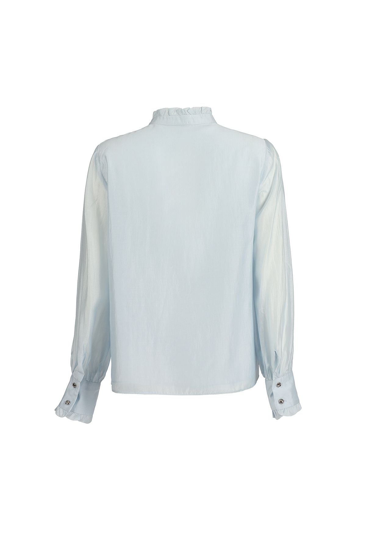 FAS73893 - Áo sơ mi dáng suông, cổ tròn xếp bèo cao, nẹp cài khuy, nhún cửa tay, tay dài, buộc nơ cổ - JAN.