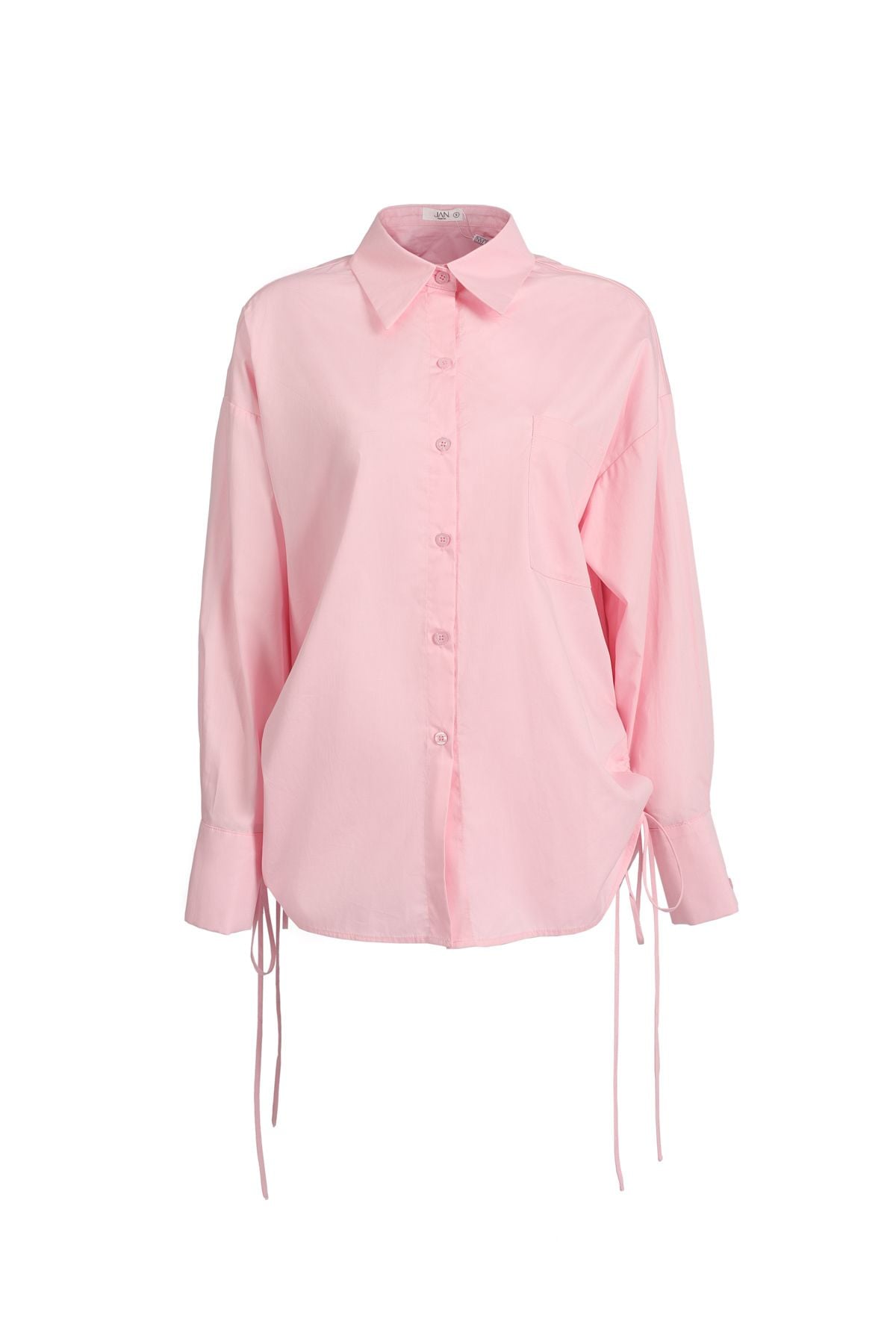 FAS73896 - Áo sơ mi dáng suông, cổ đức, nẹp cài khuy, vai trễ, rút dây buộc eo, túi ốp ngực 1 bên, gấu đuôi tôm, tay dài măng séc cài - JAN.