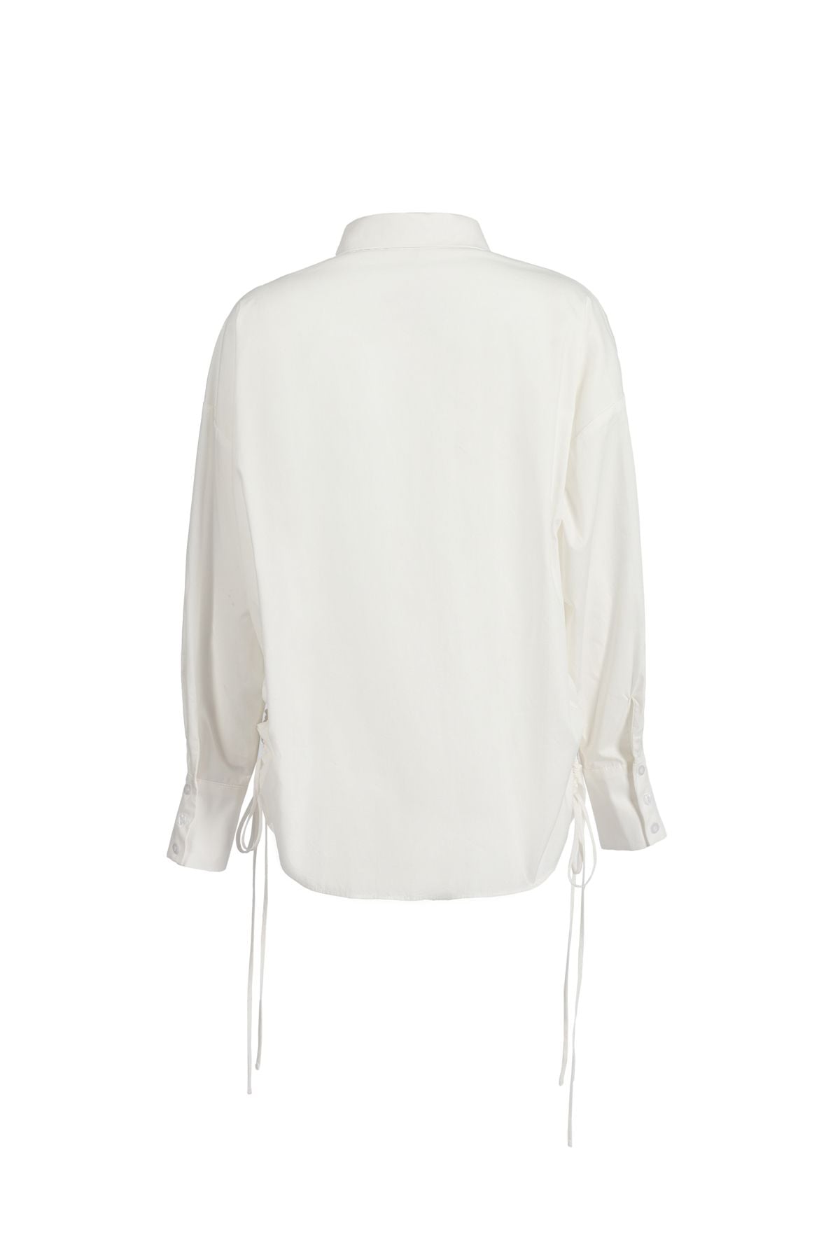 FAS73896 - Áo sơ mi dáng suông, cổ đức, nẹp cài khuy, vai trễ, rút dây buộc eo, túi ốp ngực 1 bên, gấu đuôi tôm, tay dài măng séc cài - JAN.