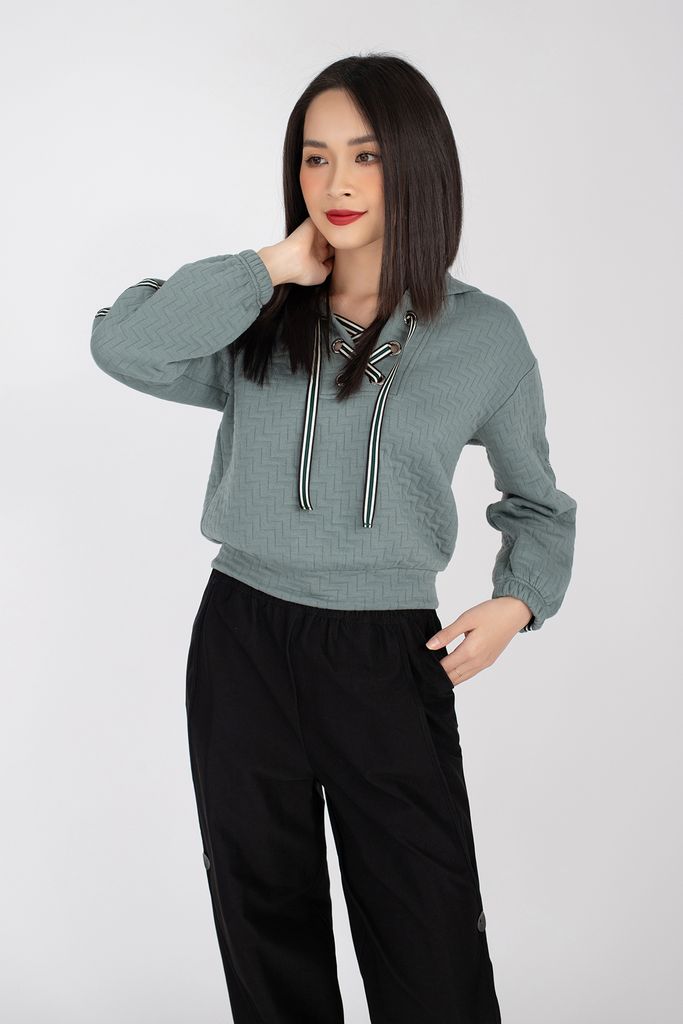 Áo hoodie dáng ngắn chất liệu cotton có mũ dài tay FAS93145 - PANTIO