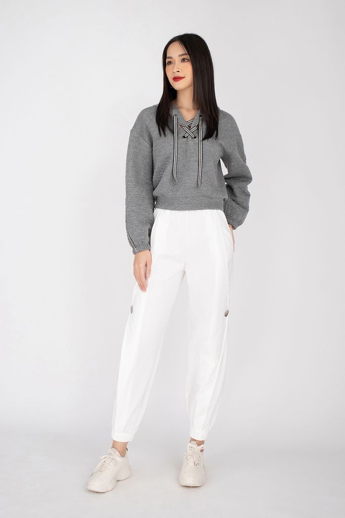 Áo hoodie dáng ngắn chất liệu cotton có mũ dài tay FAS93145 - PANTIO