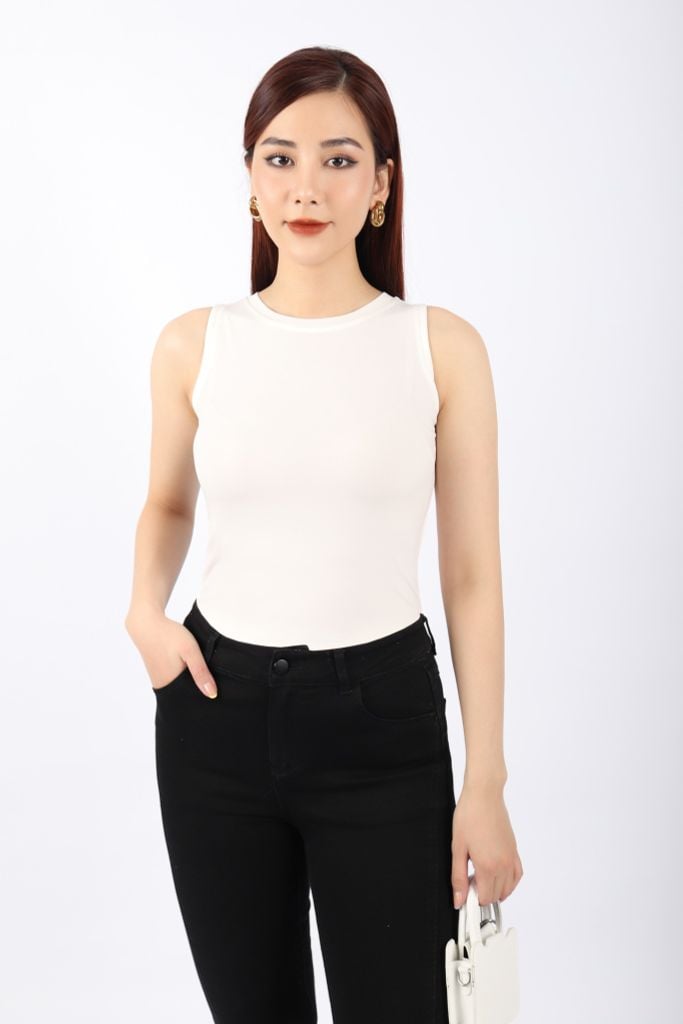 FAT1332 - Áo thun dạo phố vải cotton dáng croptop cổ tròn không tay - PANTIO