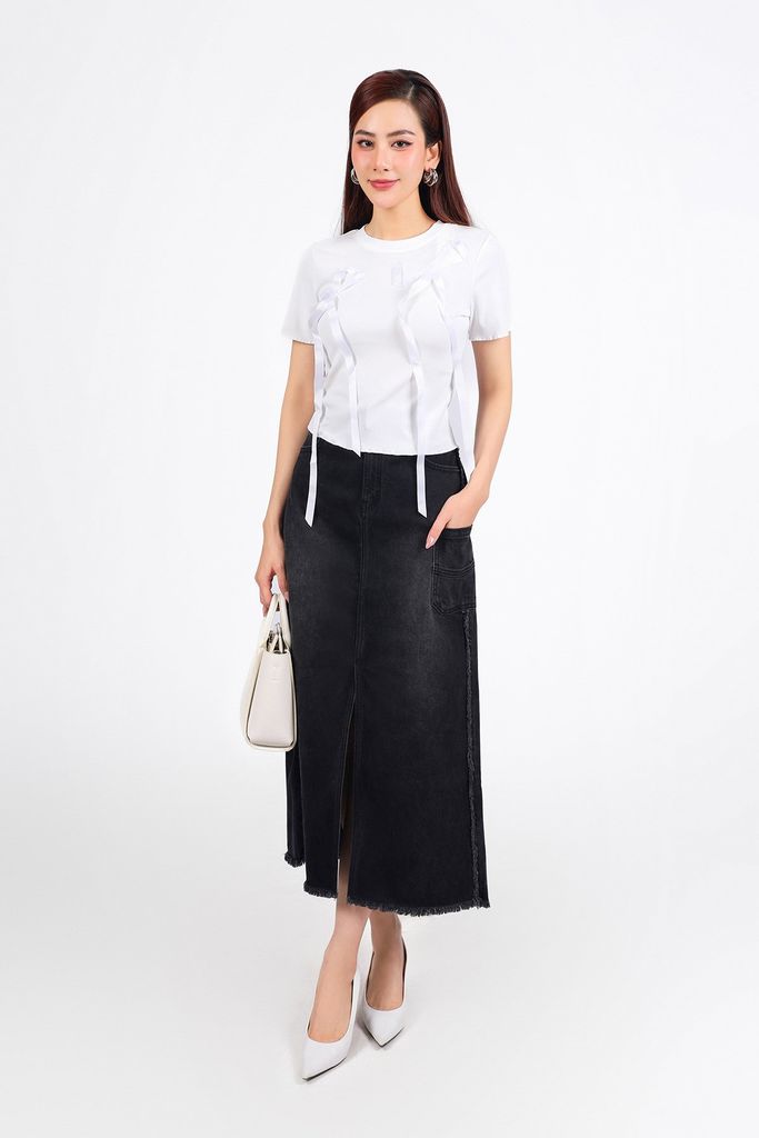 FJB021 - Chân váy bò cao cấp dáng dài xẻ tà trước thời trang- PANTIO