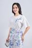 FAT1445 - Áo thun cao cấp vải cotton dáng suông cổ tròn tay lửng thân áo đính hoa 3D tạo kiểu - PANTIO