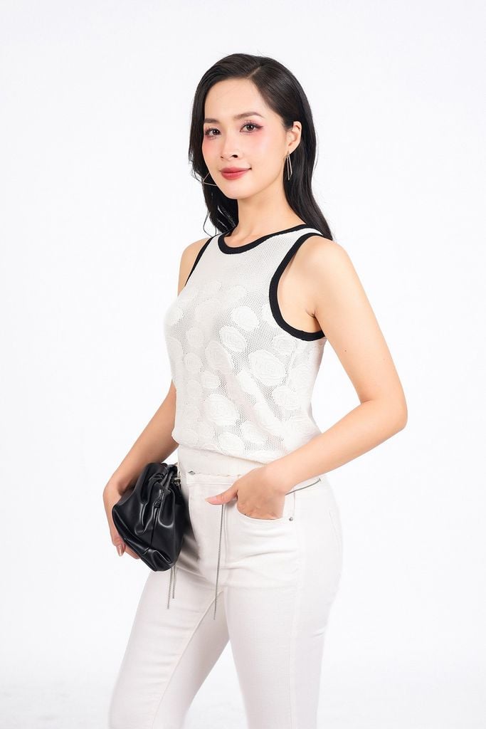 FAT1449 - Áo thun vải len cổ tròn không tay thân áo hoạ tiết thời trang gấu áo bo chun co giãn - PANTIO