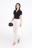 FAT1456 - Áo thun vải len dáng croptop cổ xẻ V tay cộc thân áo phối viền xích thời trang - PANTIO