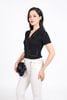 FAT1456 - Áo thun vải len dáng croptop cổ xẻ V tay cộc thân áo phối viền xích thời trang - PANTIO