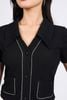 FAT1456 - Áo thun vải len dáng croptop cổ xẻ V tay cộc thân áo phối viền xích thời trang - PANTIO