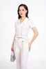FAT1456 - Áo thun vải len dáng croptop cổ xẻ V tay cộc thân áo phối viền xích thời trang - PANTIO