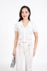 FAT1456 - Áo thun vải len dáng croptop cổ xẻ V tay cộc thân áo phối viền xích thời trang - PANTIO