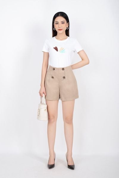 FQN3312 - Quần short dạo phố vải kaki dáng suông trang trí hai hàng khuy - PANTIO